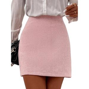 imageMakeMeChic Womens Plaid Mini Skirt High Waist Pencil Bodycon Short Fall SkirtsPink