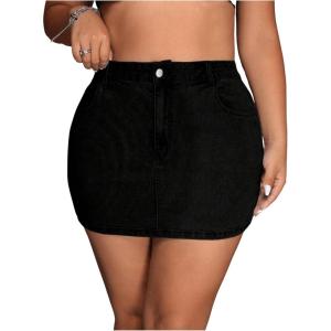 imageMakeMeChic Womens Plus Size Denim Skirt Mini High Waisted Zipper Bodycon Jean SkirtBlack D