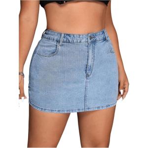 imageMakeMeChic Womens Plus Size Denim Skirt Mini High Waisted Zipper Bodycon Jean SkirtMedium Wash Aa