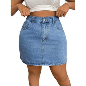 imageMakeMeChic Womens Plus Size Denim Skirt Mini High Waisted Zipper Bodycon Jean SkirtMedium Wash a
