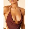 imageMakeMeChic Womens Draped Front Halter Crop Tops Tie Open Back Ring Tank ClubwearBrown