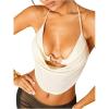 imageMakeMeChic Womens Draped Front Halter Crop Tops Tie Open Back Ring Tank ClubwearWhite