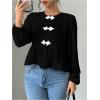 imageMakeMeChic Womens Elegant Puff Sleeve Top Crew Neck Babydoll Shirts Ruffle BlousesBlack