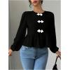 imageMakeMeChic Womens Elegant Puff Sleeve Top Crew Neck Babydoll Shirts Ruffle BlousesBlack