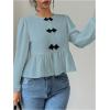 imageMakeMeChic Womens Elegant Puff Sleeve Top Crew Neck Babydoll Shirts Ruffle BlousesBlue
