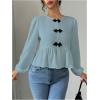 imageMakeMeChic Womens Elegant Puff Sleeve Top Crew Neck Babydoll Shirts Ruffle BlousesBlue