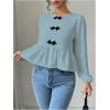 imageMakeMeChic Womens Elegant Puff Sleeve Top Crew Neck Babydoll Shirts Ruffle BlousesBlue