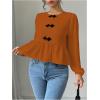 imageMakeMeChic Womens Elegant Puff Sleeve Top Crew Neck Babydoll Shirts Ruffle BlousesBrown