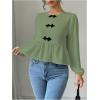 imageMakeMeChic Womens Elegant Puff Sleeve Top Crew Neck Babydoll Shirts Ruffle BlousesGreen