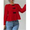 imageMakeMeChic Womens Elegant Puff Sleeve Top Crew Neck Babydoll Shirts Ruffle BlousesRed