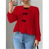 imageMakeMeChic Womens Elegant Puff Sleeve Top Crew Neck Babydoll Shirts Ruffle BlousesRed