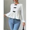 imageMakeMeChic Womens Elegant Puff Sleeve Top Crew Neck Babydoll Shirts Ruffle BlousesWhite