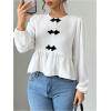 imageMakeMeChic Womens Elegant Puff Sleeve Top Crew Neck Babydoll Shirts Ruffle BlousesWhite