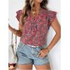 imageMakeMeChic Womens Floral Notched Blouse Puff Sleeve Ruffle Hem Summer Shirt TopsRed