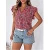 imageMakeMeChic Womens Floral Notched Blouse Puff Sleeve Ruffle Hem Summer Shirt TopsRed