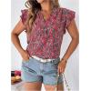 imageMakeMeChic Womens Floral Notched Blouse Puff Sleeve Ruffle Hem Summer Shirt TopsRed