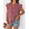 imageMakeMeChic Womens Floral Notched Blouse Puff Sleeve Ruffle Hem Summer Shirt TopsRed