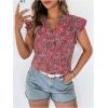 imageMakeMeChic Womens Floral Notched Blouse Puff Sleeve Ruffle Hem Summer Shirt TopsRed