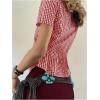 imageMakeMeChic Womens Plaid Gingham Button Down Shirt Collar Short Sleeve Vintage Blouse TopsBurgundy