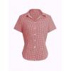imageMakeMeChic Womens Plaid Gingham Button Down Shirt Collar Short Sleeve Vintage Blouse TopsBurgundy