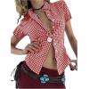 imageMakeMeChic Womens Plaid Gingham Button Down Shirt Collar Short Sleeve Vintage Blouse TopsBurgundy