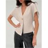 imageMakeMeChic Womens V Neck Blazer Top Single Button Short Sleeve Plain Office Suit BlazersApricot