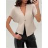 imageMakeMeChic Womens V Neck Blazer Top Single Button Short Sleeve Plain Office Suit BlazersApricot