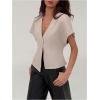 imageMakeMeChic Womens V Neck Blazer Top Single Button Short Sleeve Plain Office Suit BlazersApricot