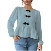 imageMakeMeChic Womens Elegant Puff Sleeve Top Crew Neck Babydoll Shirts Ruffle BlousesBlue
