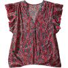 imageMakeMeChic Womens Floral Notched Blouse Puff Sleeve Ruffle Hem Summer Shirt TopsRed