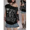 imageMakeMeChic Womens Emo Grunge Shirts Gothic Alt Clothes Graphic Tee Y2k Off The Shoulder TopsBlack