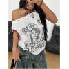 imageMakeMeChic Womens Emo Grunge Shirts Gothic Alt Clothes Graphic Tee Y2k Off The Shoulder TopsWhite