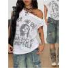 imageMakeMeChic Womens Emo Grunge Shirts Gothic Alt Clothes Graphic Tee Y2k Off The Shoulder TopsWhite