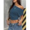 imageMakeMeChic Womens Off The Shoulder Crop Tops Short Sleeve Going Out T ShirtBlue