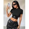 imageMakeMeChic Womens PU Leather Crop Top Short Sleeve Mock Neck Slim Fitted Y2k Party Going Out TopsBlack