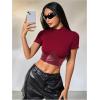 imageMakeMeChic Womens PU Leather Crop Top Short Sleeve Mock Neck Slim Fitted Y2k Party Going Out TopsRed
