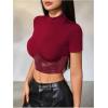 imageMakeMeChic Womens PU Leather Crop Top Short Sleeve Mock Neck Slim Fitted Y2k Party Going Out TopsRed