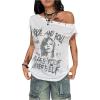imageMakeMeChic Womens Emo Grunge Shirts Gothic Alt Clothes Graphic Tee Y2k Off The Shoulder TopsWhite