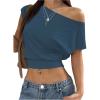 imageMakeMeChic Womens Off The Shoulder Crop Tops Short Sleeve Going Out T ShirtBlue