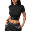 imageMakeMeChic Womens PU Leather Crop Top Short Sleeve Mock Neck Slim Fitted Y2k Party Going Out TopsBlack