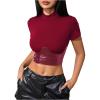 imageMakeMeChic Womens PU Leather Crop Top Short Sleeve Mock Neck Slim Fitted Y2k Party Going Out TopsRed
