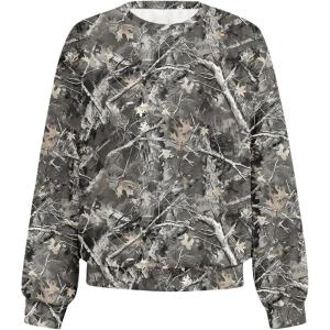 imageMakeMeChic Womens Camo Sweatshirt Graphic Crew Neck Long Sleeve Drop Shoulder Oversized Pullover TopMulticolor