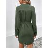 imageMakeMeChic Womens Casual Button Down Belted V Neck High Waist Long Sleeve Pocket Short DressesArmy Green