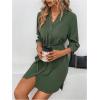 imageMakeMeChic Womens Casual Button Down Belted V Neck High Waist Long Sleeve Pocket Short DressesArmy Green