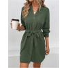 imageMakeMeChic Womens Casual Button Down Belted V Neck High Waist Long Sleeve Pocket Short DressesArmy Green
