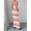 imageMakeMeChic Womens Colorblock Striped Sweater Dress Scoop Neck Bodycon Tank Maxi DressesCoral Pink