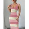 imageMakeMeChic Womens Colorblock Striped Sweater Dress Scoop Neck Bodycon Tank Maxi DressesCoral Pink