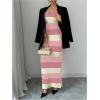 imageMakeMeChic Womens Colorblock Striped Sweater Dress Scoop Neck Bodycon Tank Maxi DressesCoral Pink