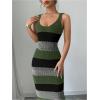 imageMakeMeChic Womens Colorblock Striped Sweater Dress Scoop Neck Bodycon Tank Maxi DressesGreen