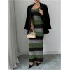 imageMakeMeChic Womens Colorblock Striped Sweater Dress Scoop Neck Bodycon Tank Maxi DressesGreen